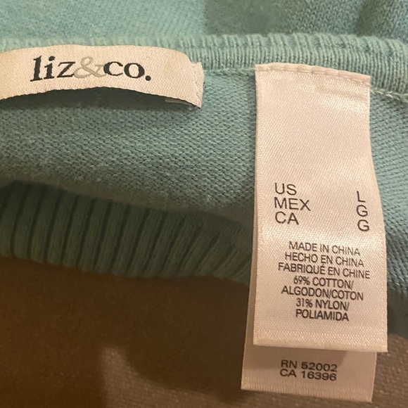liz & co. Teal/Blue Turtle Neck Short Sleeve Shirt Size L - Picture 5 of 7
